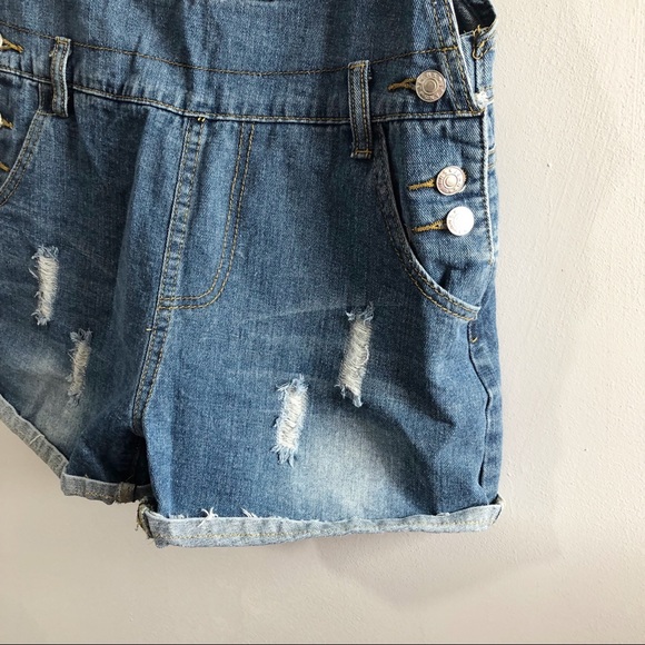 SOLD Distressed denim  overalls shortalls MED - Picture 4 of 8